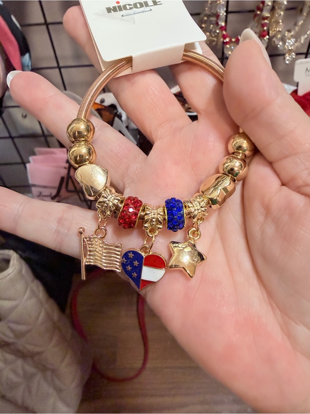 Nicole Gold-Tone Patriotic Charm Bracelet with Red & Blue Accents
